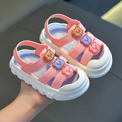 New Youngsters Girls' Pink Cartoon Character Sandals - Soft PVC Lightweight Beach Shoes with Closure, Youngsters Walking Shoes | Playful Youngsters' Sandals SDL7553A
